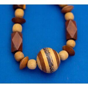 26 inch, Vintage Wooden Brown Beads Bohemian Beaded Necklace - D12
